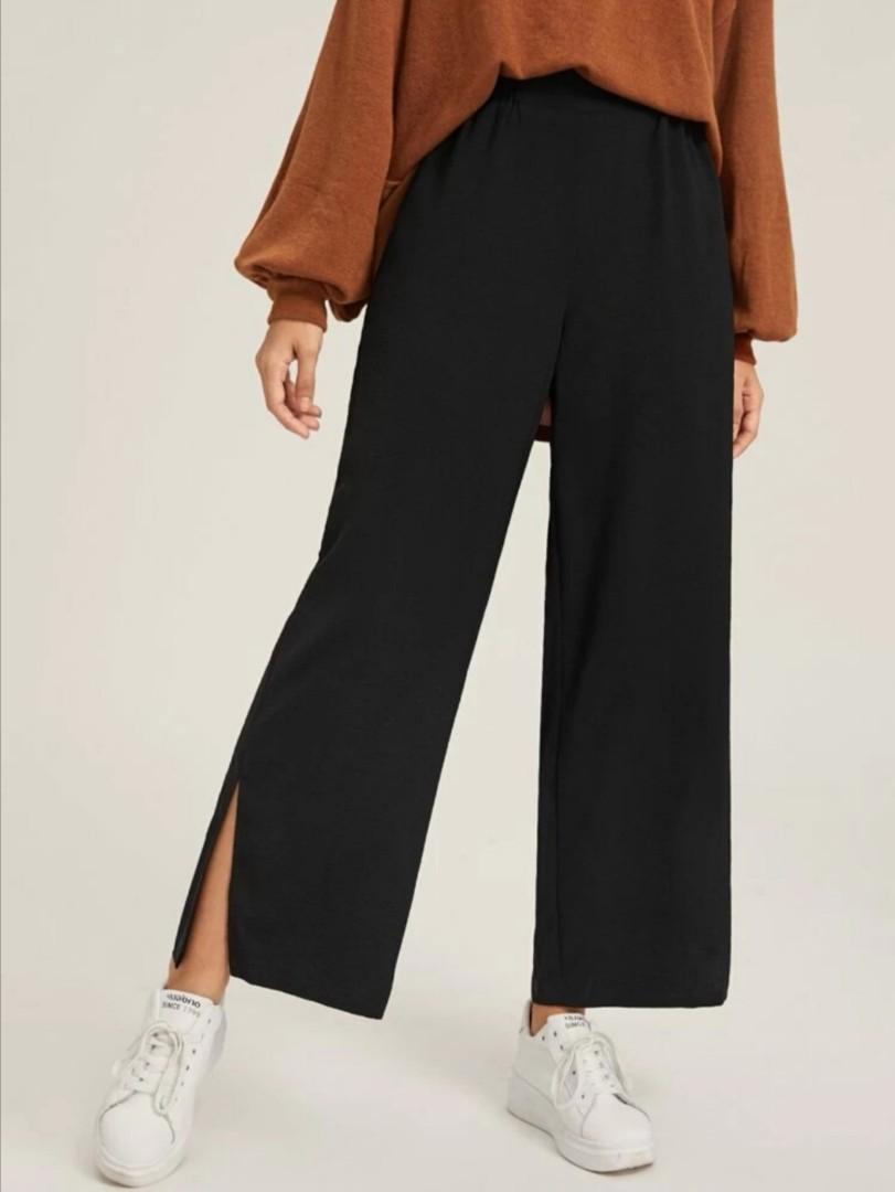 Wide leg split hem trousers clearance