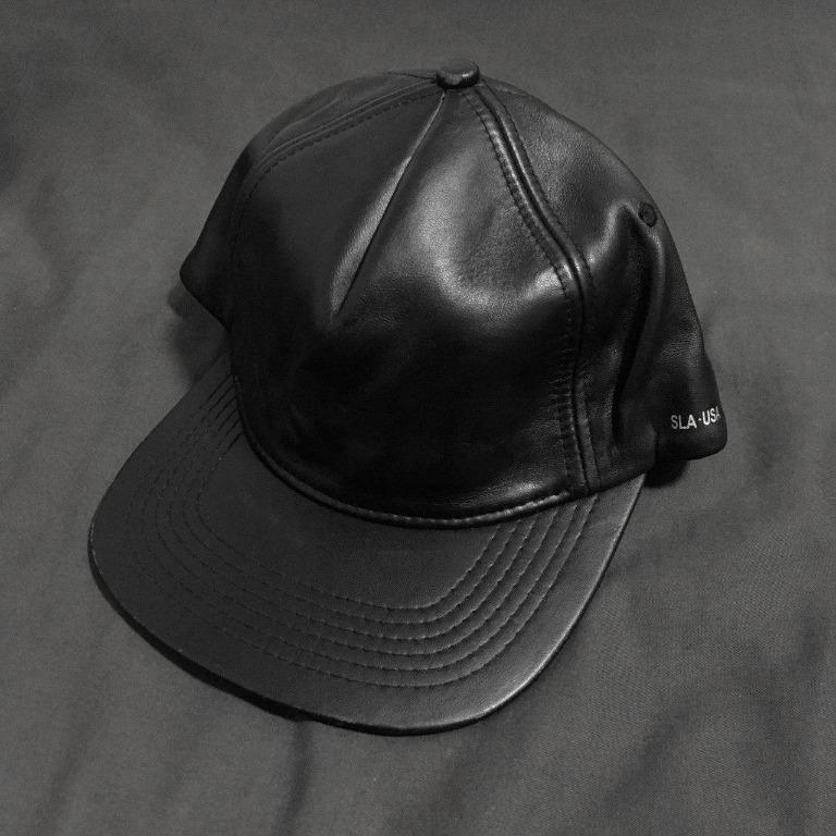 mens black leather baseball cap