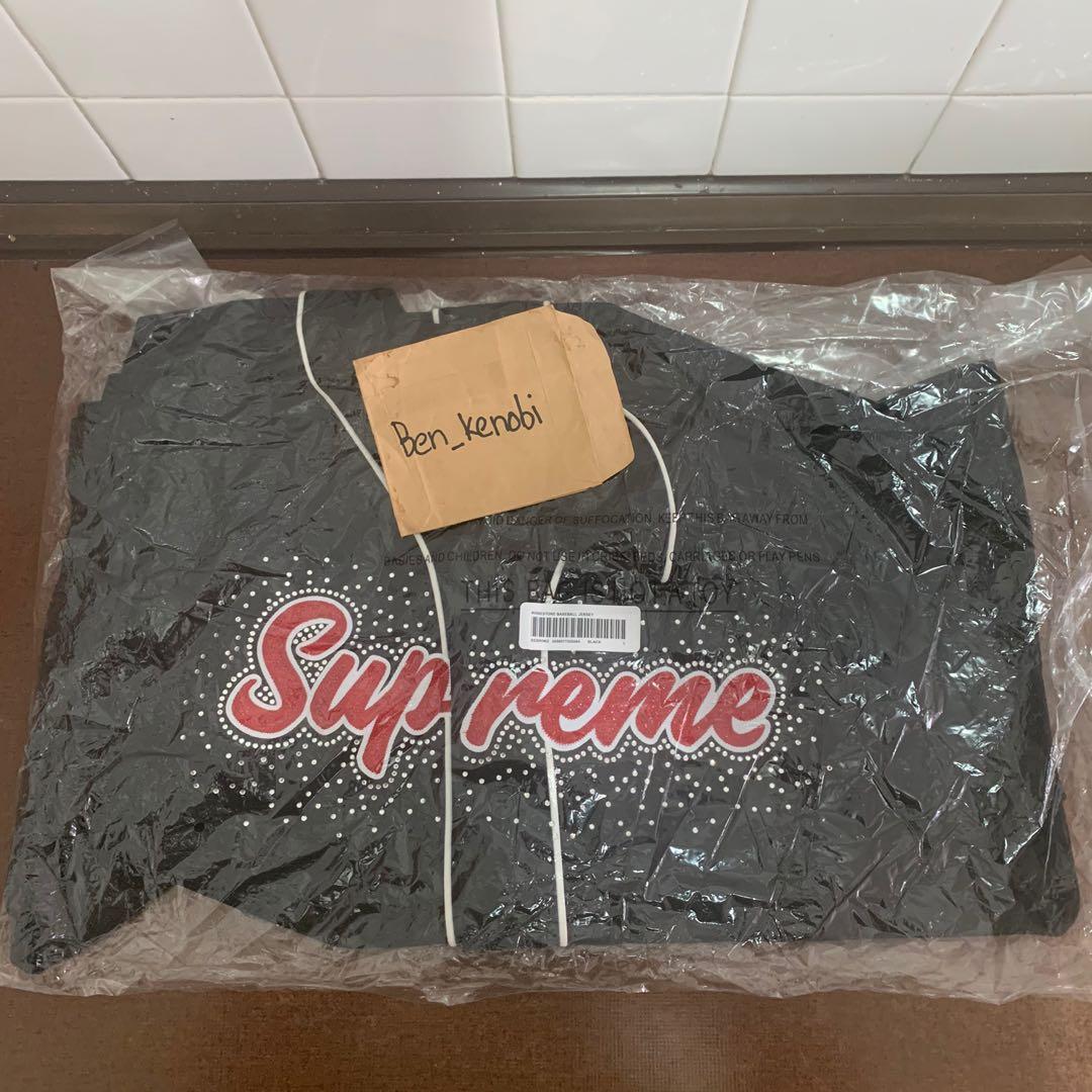 Supreme Rhinestone Baseball Jersey - Black - L, Men's Fashion ...