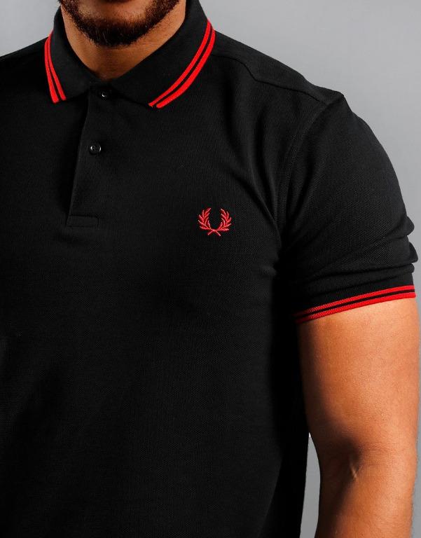 fred perry polo black red