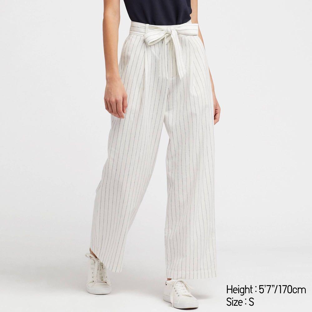 White striped linen pants online