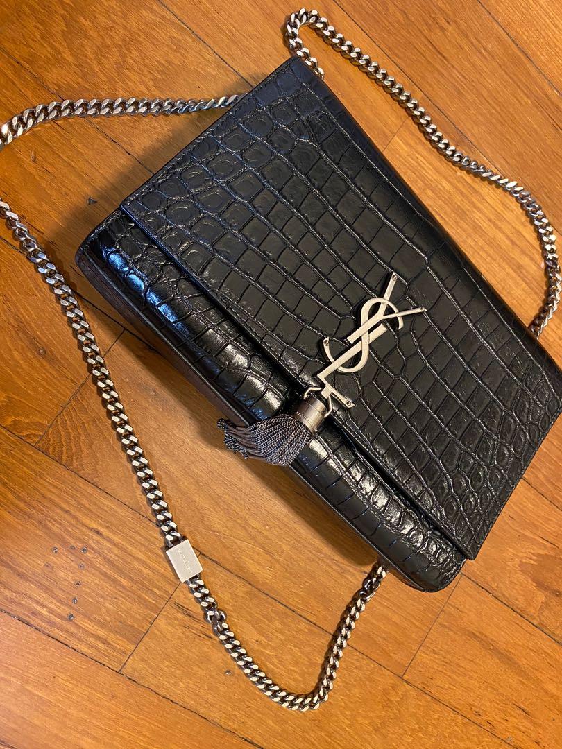 YSL Kate Medium with Tassel in Embossed Crocodile Shiny Leather, Women's Fashion, Bags & Wallets
