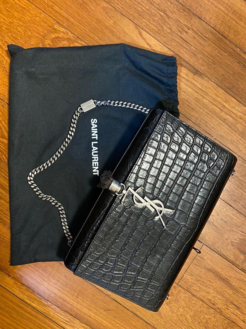 YSL Kate Medium with Tassel in Embossed Crocodile Shiny Leather