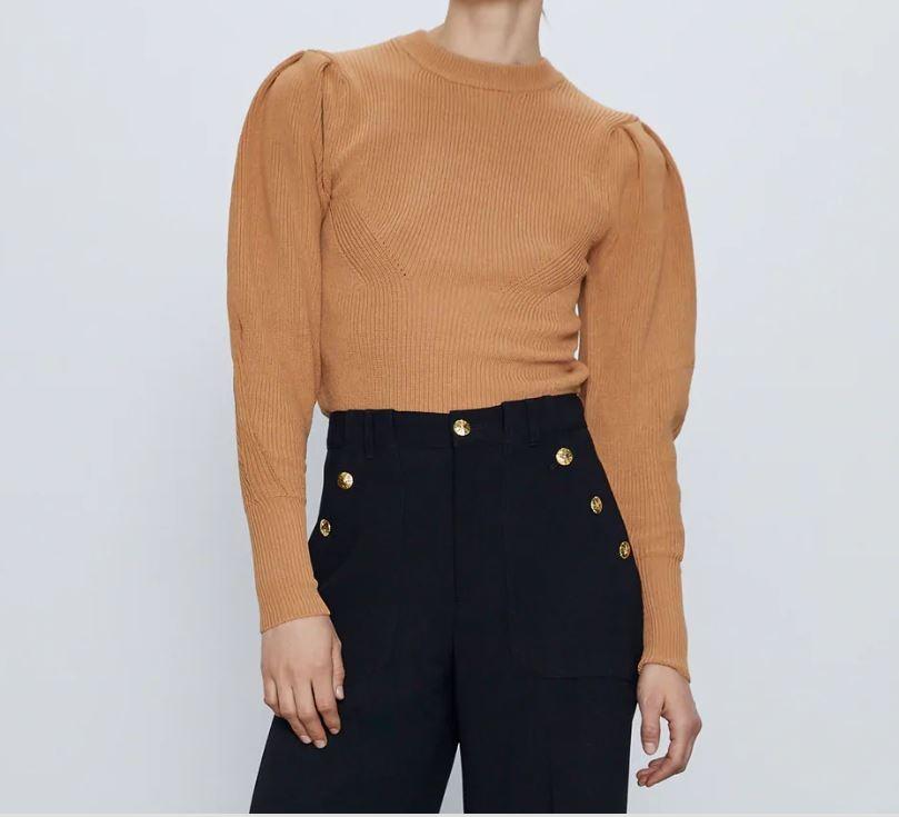 zara textured sweater with puff sleeves