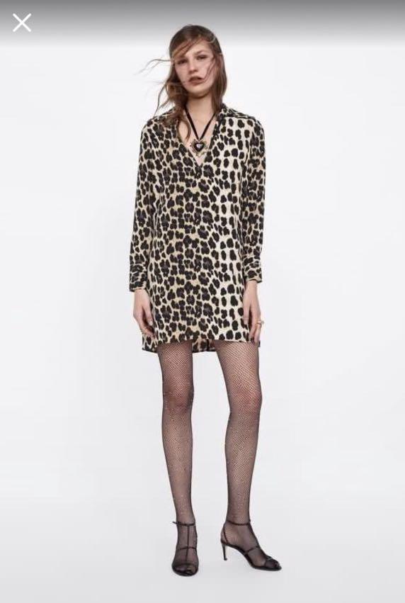zara leopard print shirt dress