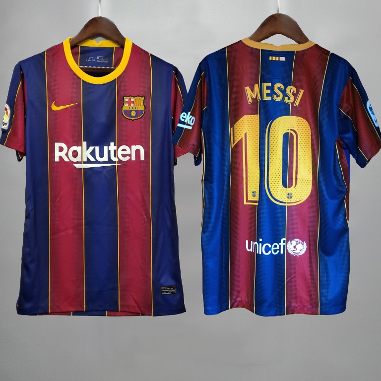 Fc Barcelona 2020 2021 Jersey With Messi Print Sports Athletic Sports Clothing On Carousell