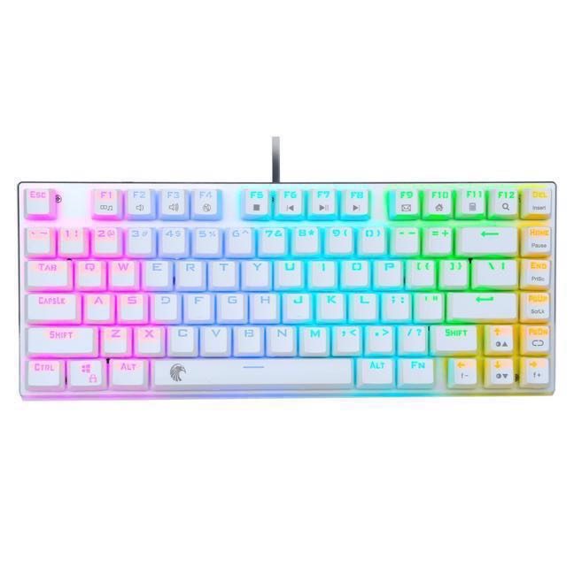 Water Resistant Mechanical Gaming Keyboard Rainbow LED Backlit White and Silver Compact 81 Keys Anti-Ghost E-Element Z88 with Blue Switches 