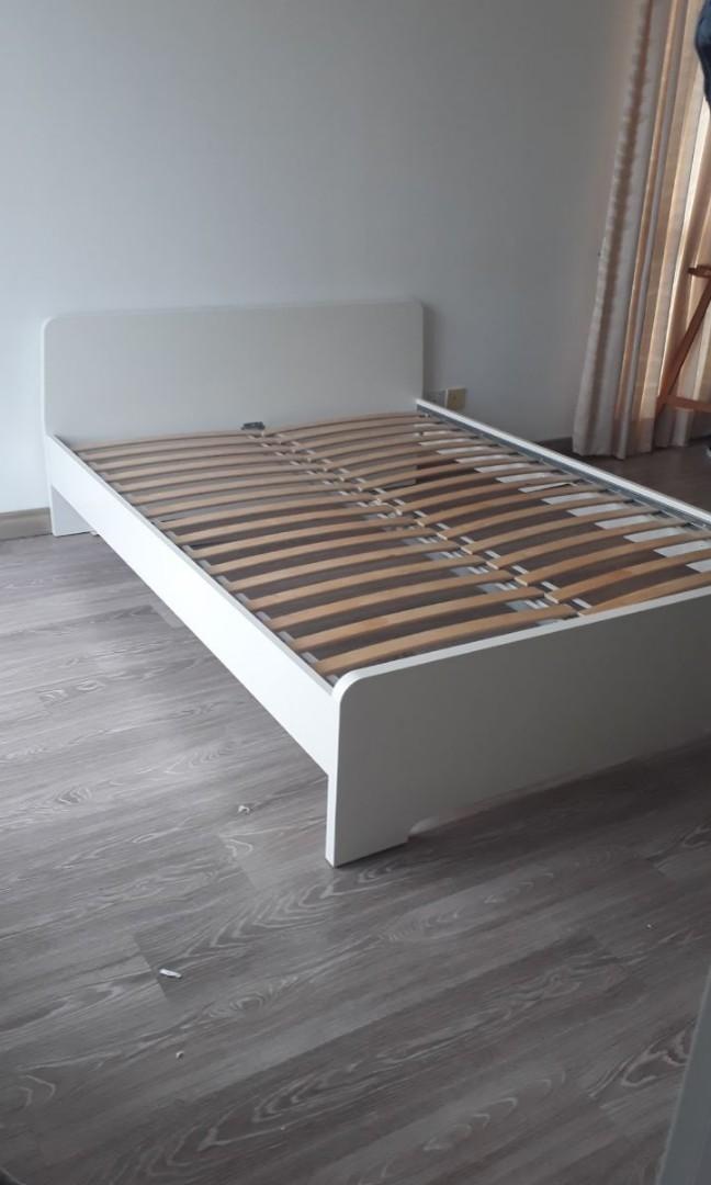 Ikea Queen Bed Askvoll Frame White, Ikea Brusali Queen Bed Frame White