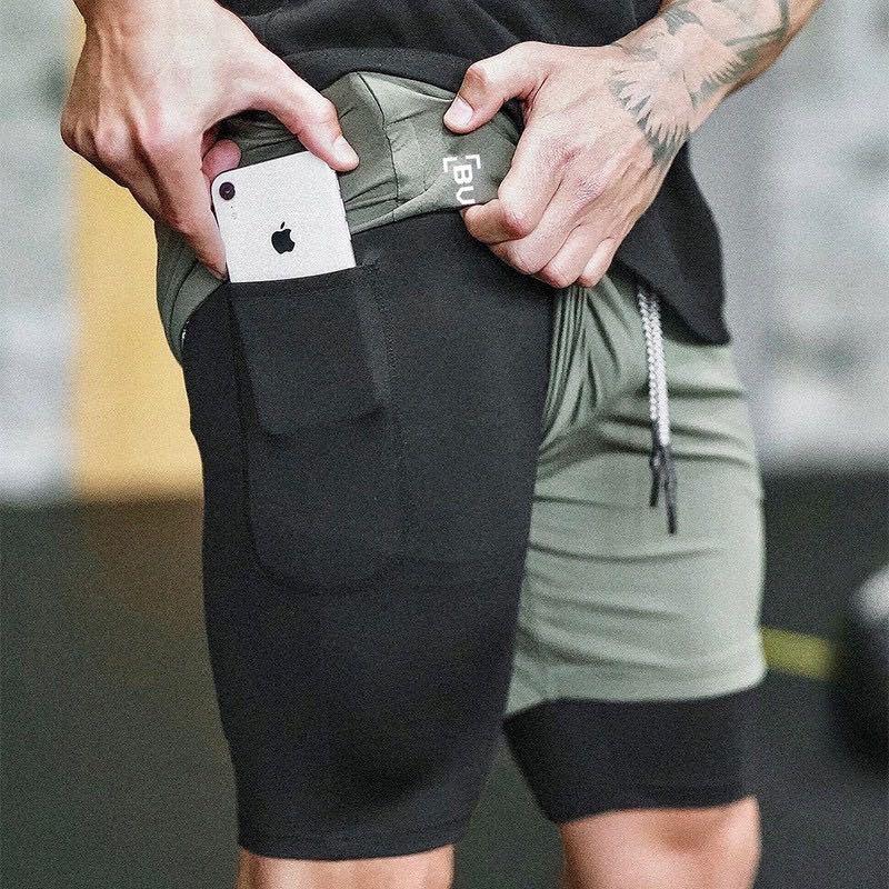 Mens Athletic Shorts Sport Workout Jogging Double Layer Running