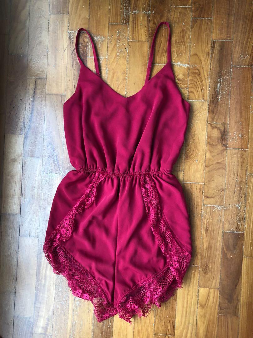 red lace romper dress