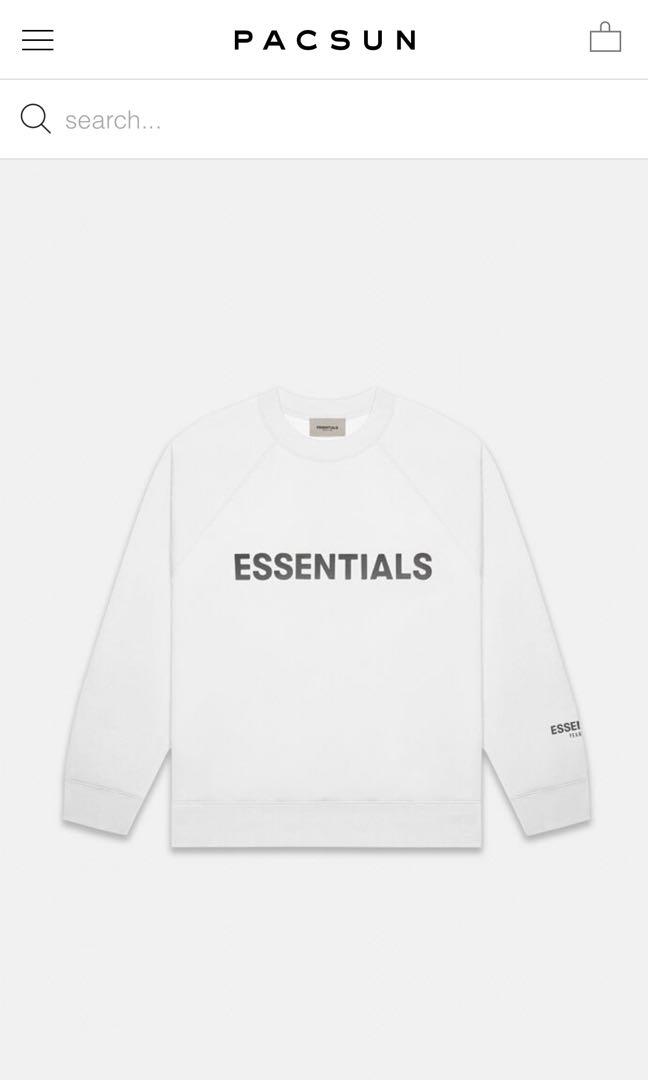 Size S Fear of God Essentials White Crew Neck Sweatshirt