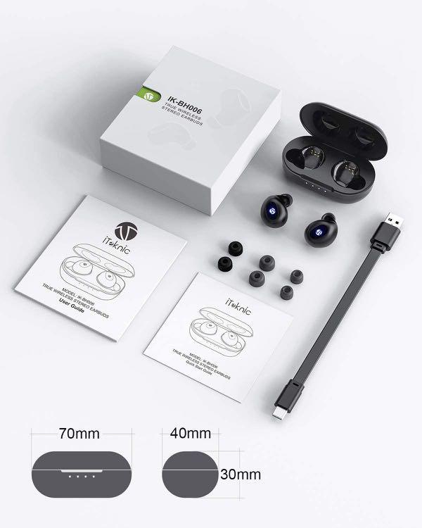 Wireless Earbuds iTeknic TWS Bluetooth 5.0 Wireless Earbuds IPX8 Waterproof Sport Wireless Earphones with Microphone Wireless Charging Case USB C