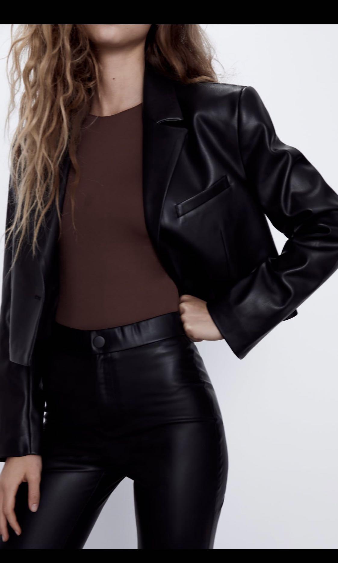 zara cropped leather jacket