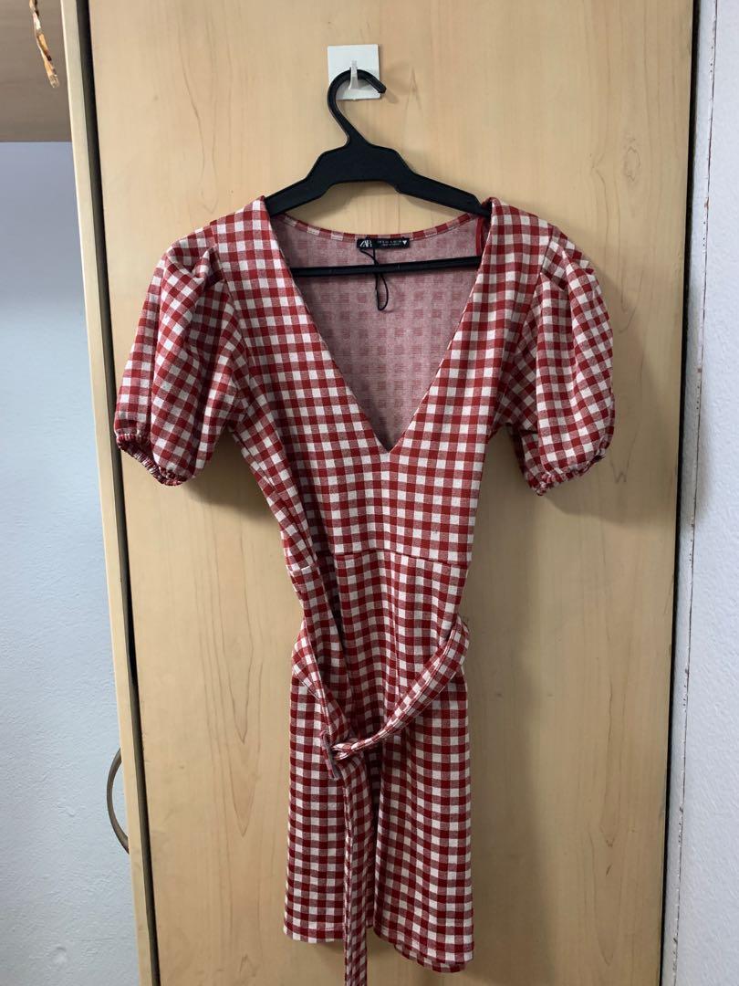 zara red gingham dress