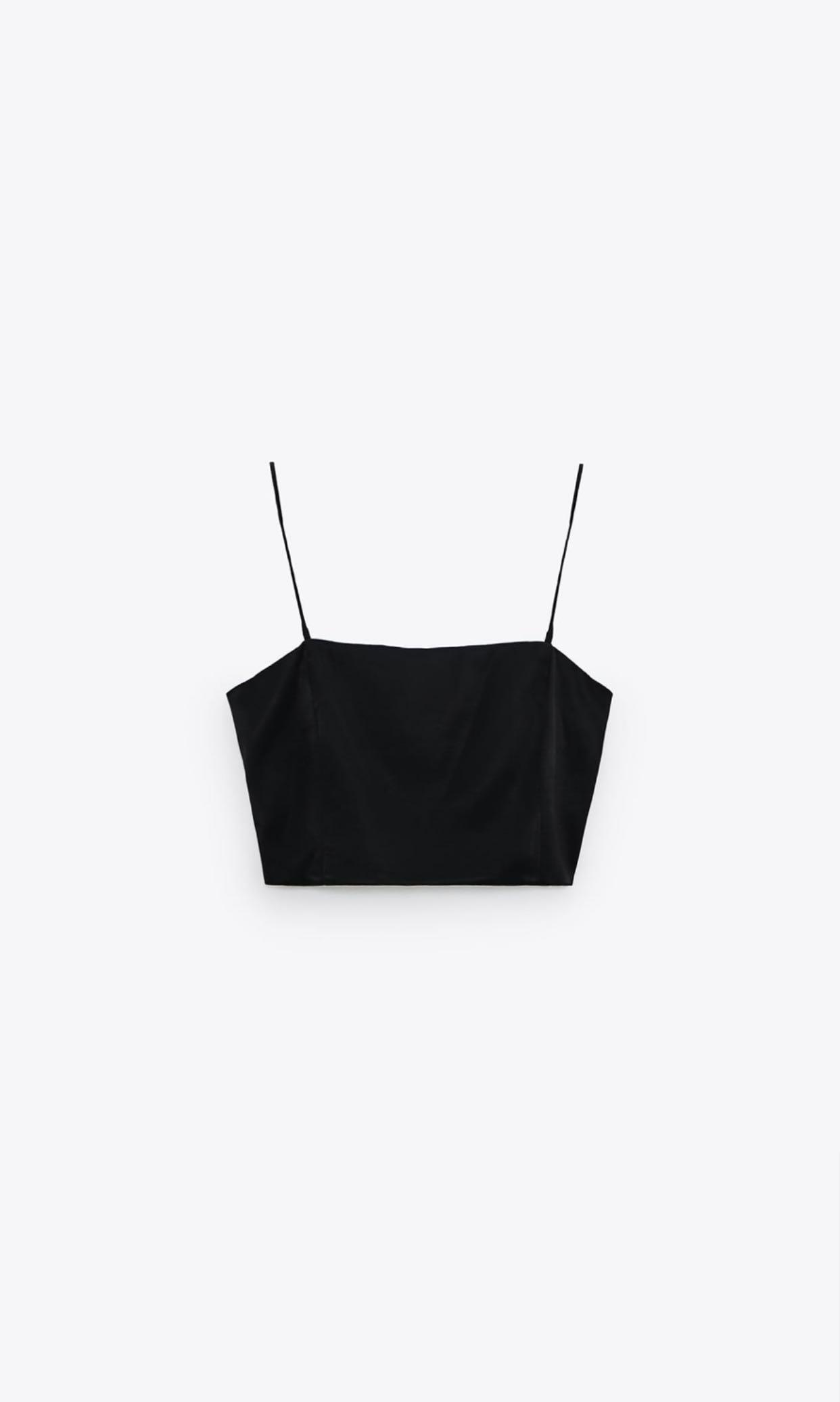 BNWT Zara satin crop top (Category: Sleeveless) located in Makati City. Submitted by madclutter (Listing ID 1024813631, Image 2). Description: Available sizes: Small, Medium, Large.