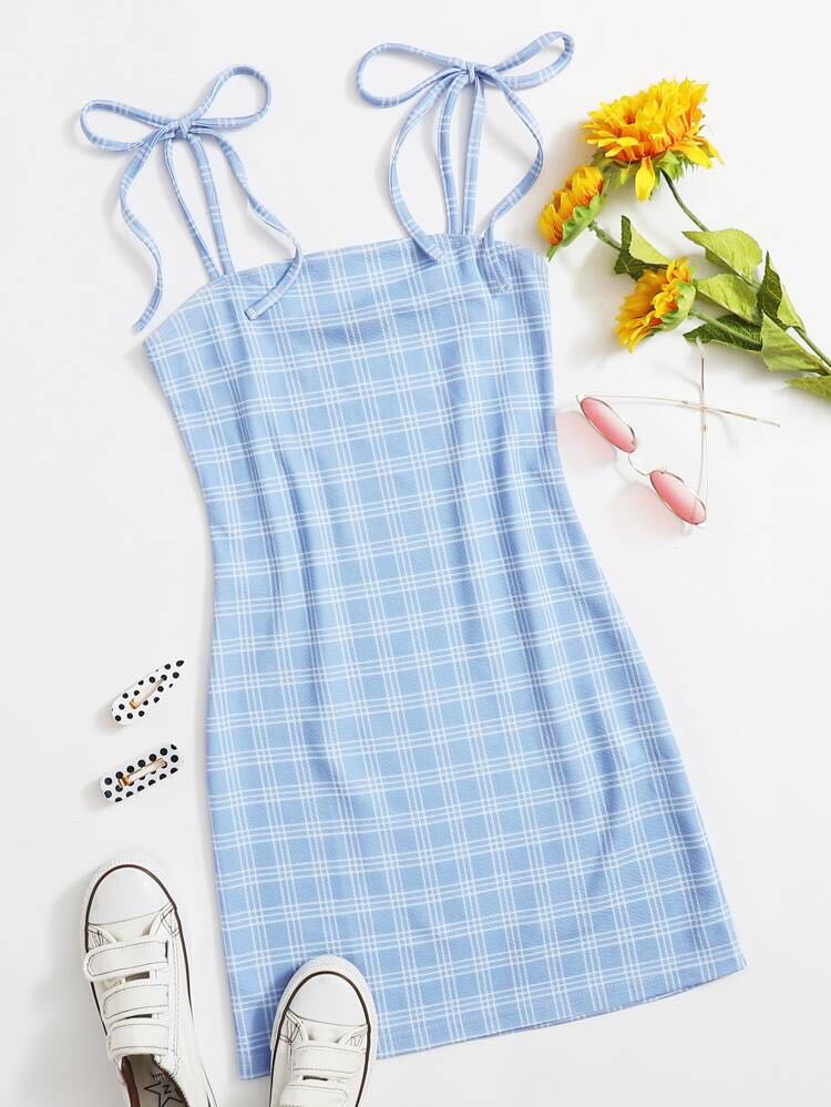Blue white checkered dress clearance