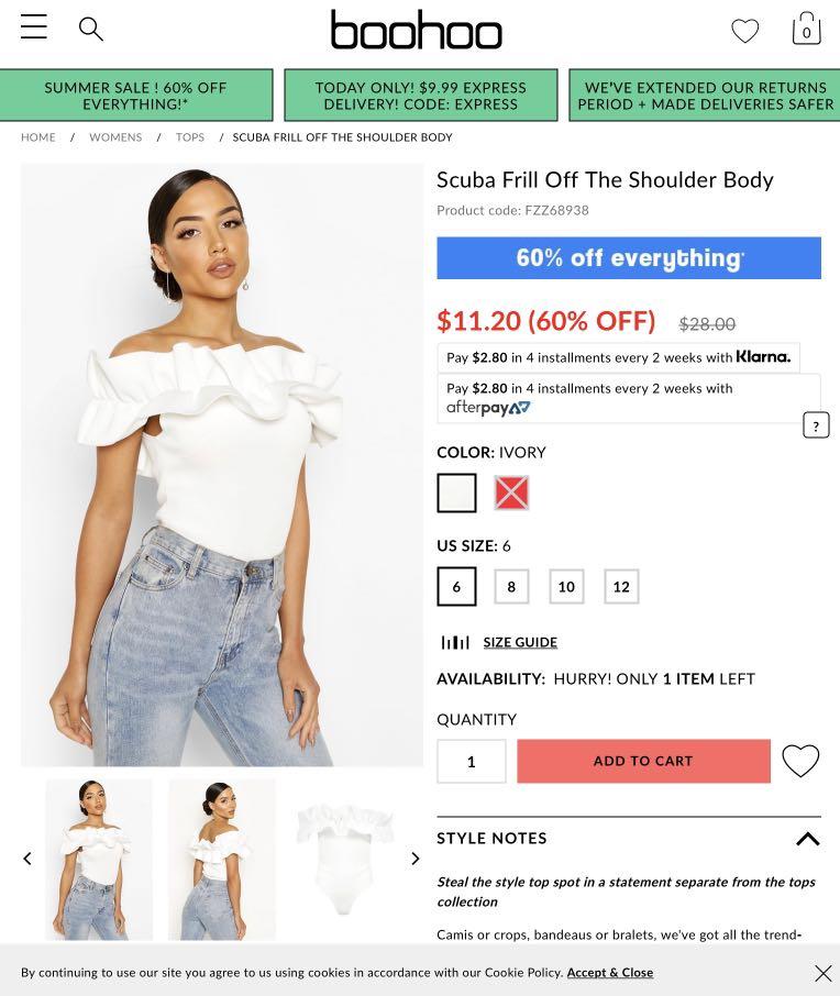 Boohoo Off Shoulder Top Bodysuit Women S Fashion Clothes Tops On Carousell