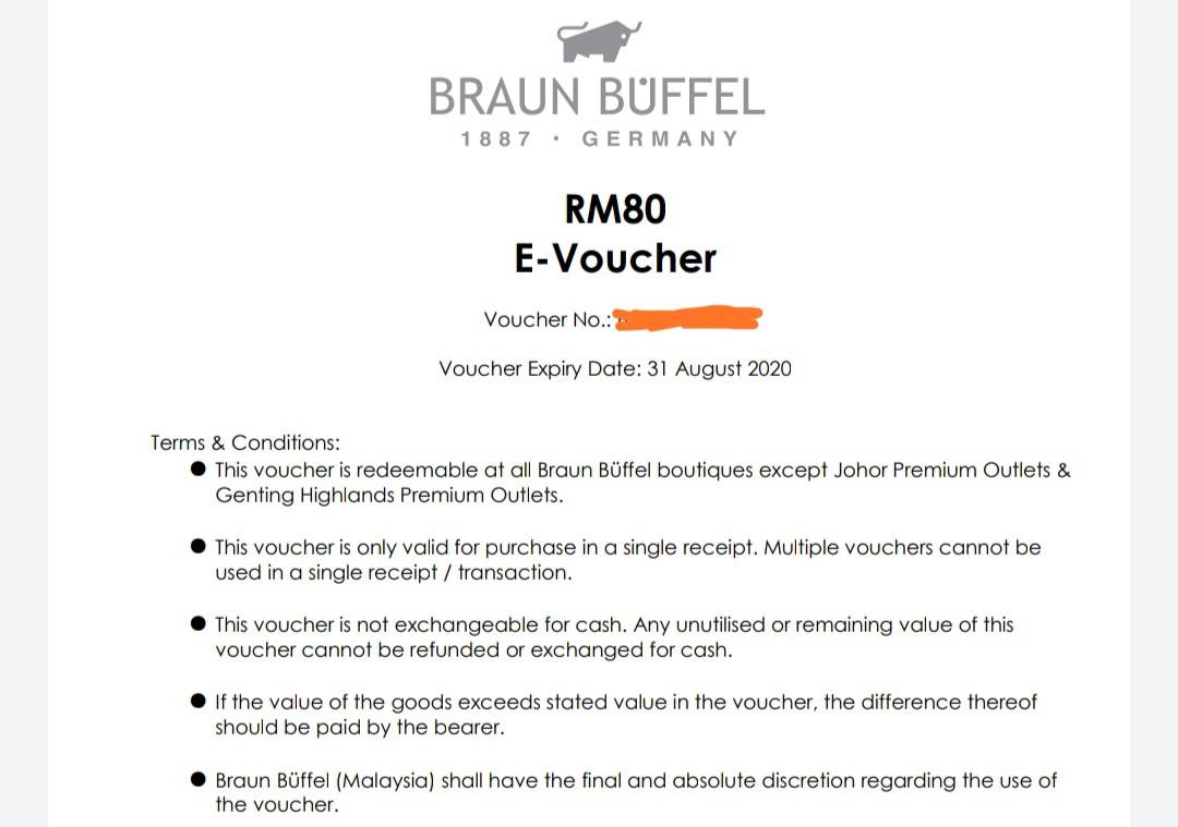 Braun Buffel Evoucher RM80, Tickets & Vouchers, Store Credits on Carousell