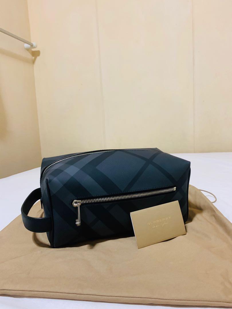 London check and leather pouch store