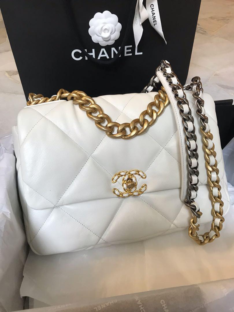 Chanel 19 Large White Flap Bag, Luxury, Bags & Wallets on Carousell
