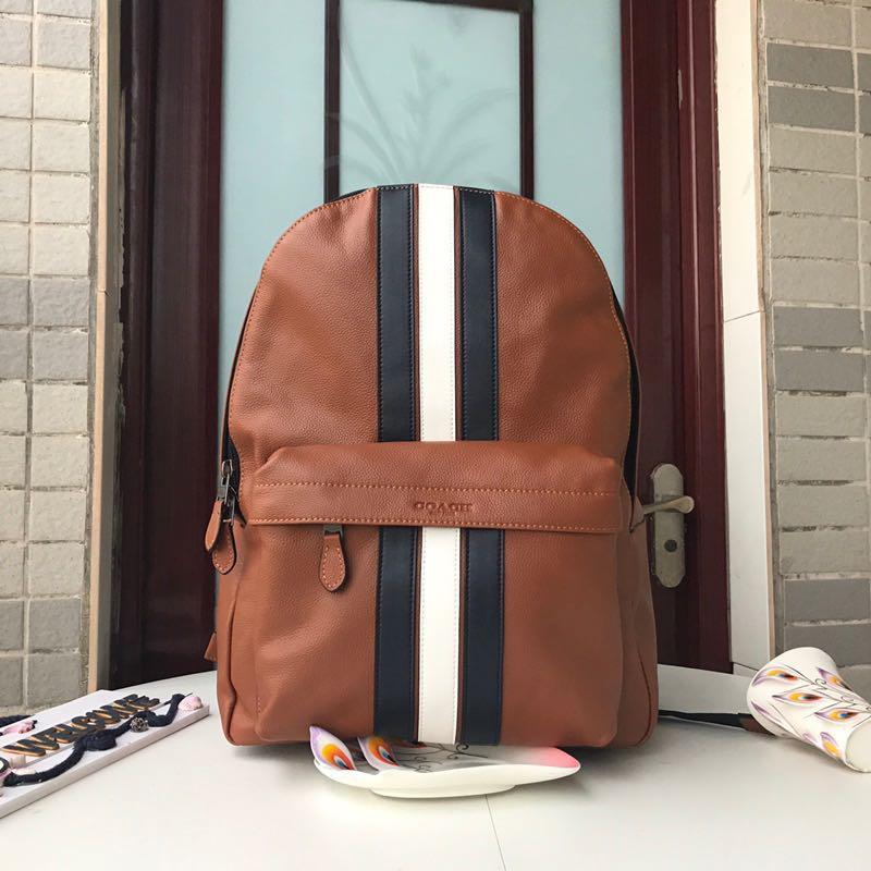 Coach charles backpack with varsity stripe hot sale