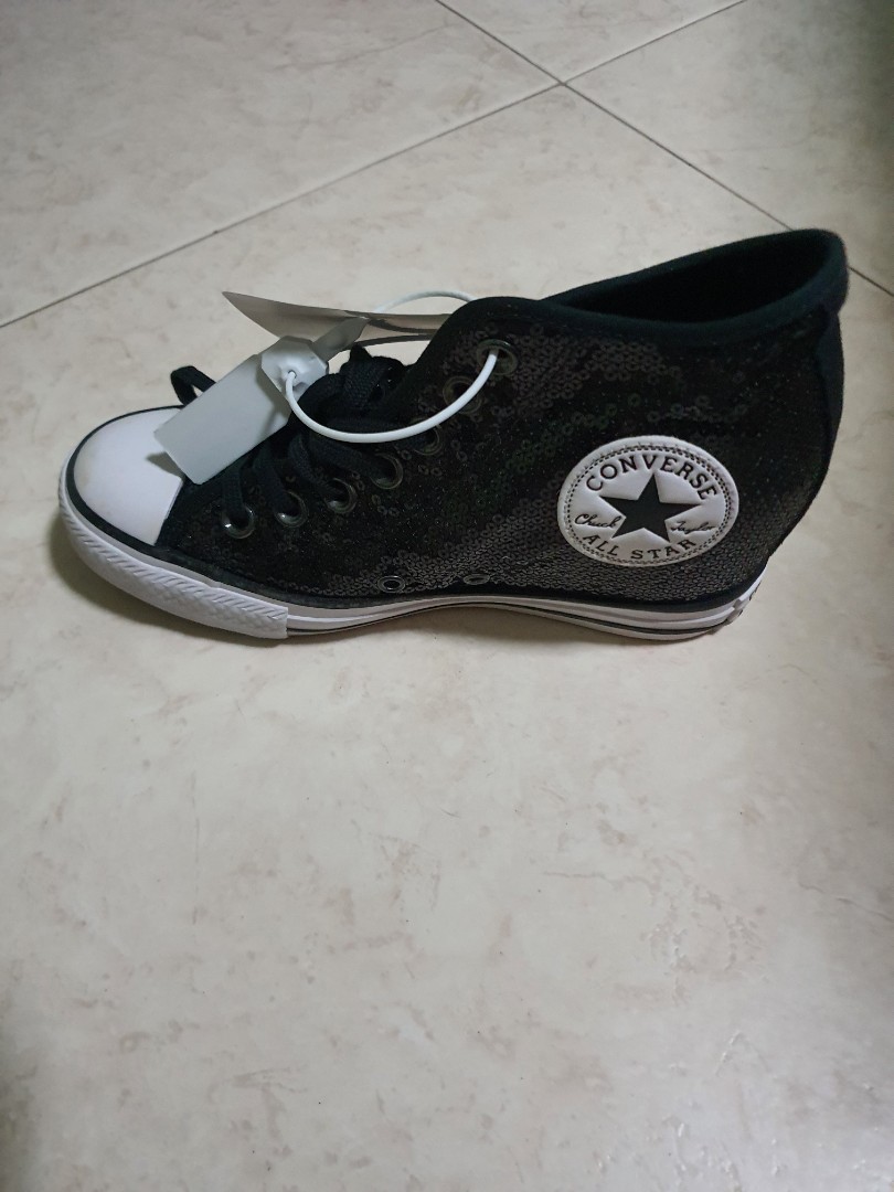 black sequin wedge sneakers