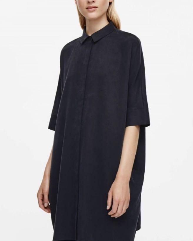 COS oversize shirt dress navy blue 34 Women s Fashion Tops