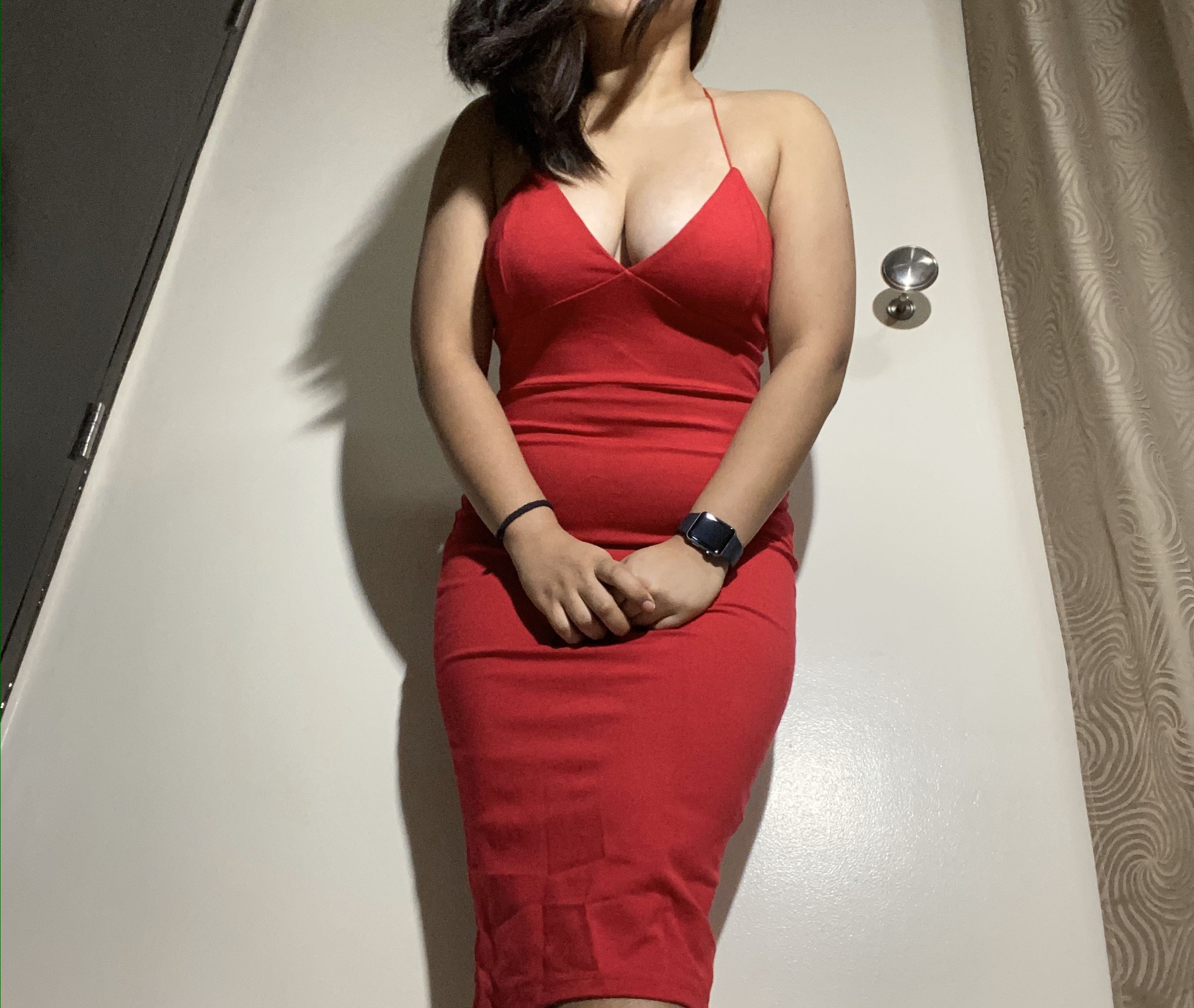 red fitted cocktail dress