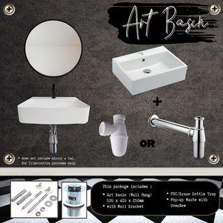 🔥🔥🔥FREE DELIVERY!!!WALL HUNG HAND WASH ART BASIN WITH BRASS BOTTLE TRAP C/W POP-UP WASTE WITH OVERFLOW
