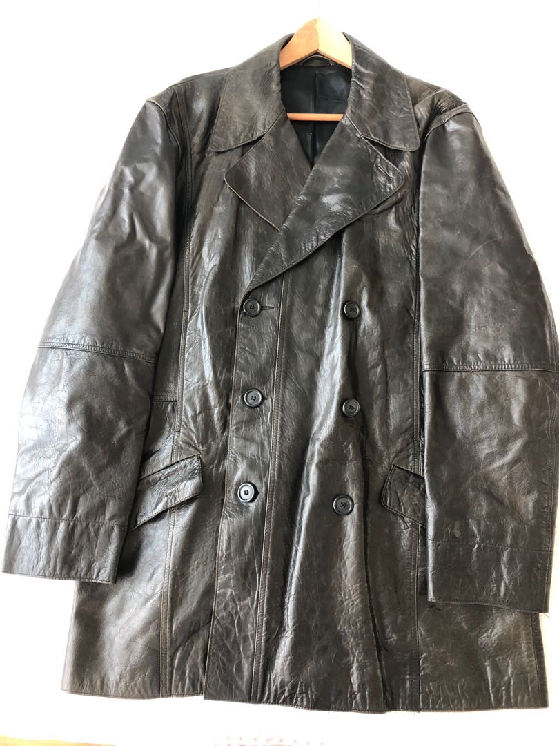 French Connection Double Breasted Leather Coat, Men's Fashion, Coats ...