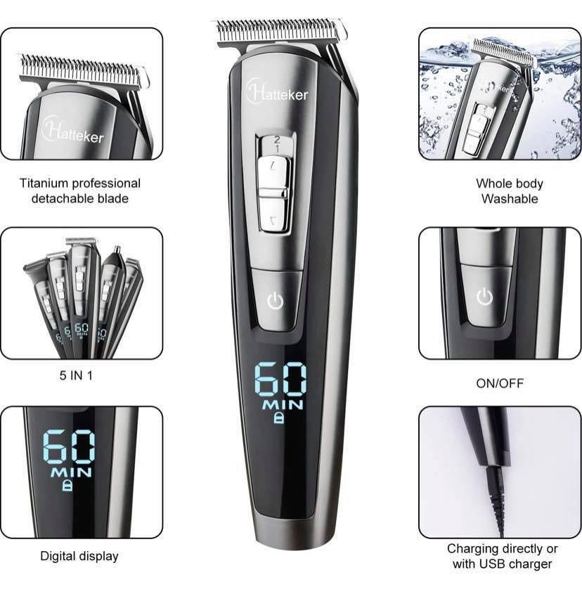 HATTEKER 5 In 1 Beard Trimmer Kit For Men Cordless Mustache Trimmer