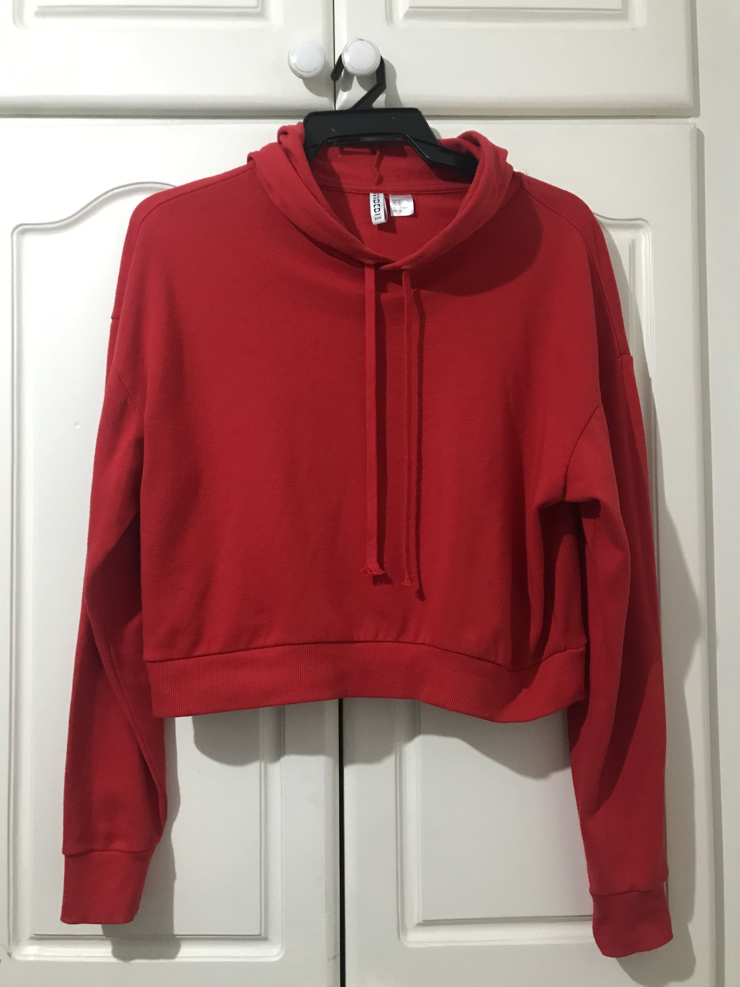 red cropped hoodie