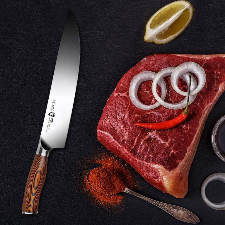 Tuo 8 Pcs Japanese Knife Set with Knife Sharpener, Professional Chef Knife Set with Wooden Block,German HC Stainless Steel Ergonomic Pakkawood