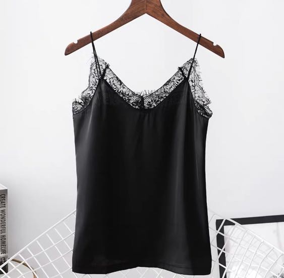 white lace satin cami
