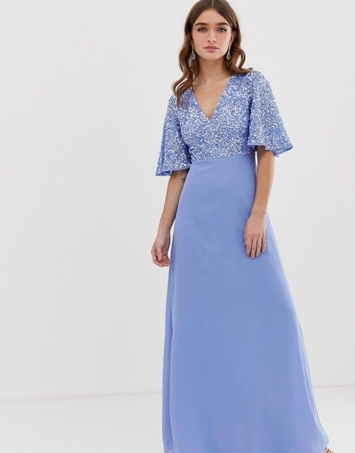 Maya sequin top maxi bridesmaid sales dress with flutter sleeve detail