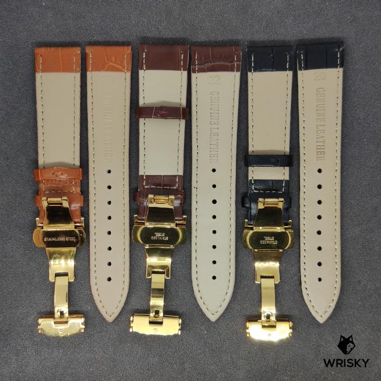 NEW Genuine leather with Crocodile Embossing strap with Gold