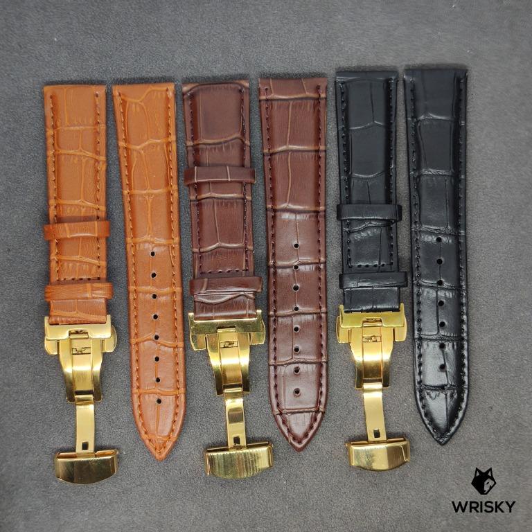 NEW Genuine leather with Crocodile Embossing strap with Gold