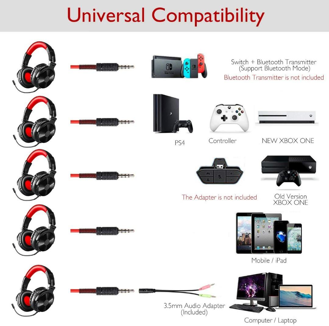 OneOdio A2 BLUETOOTH Wired Gaming Stereo Headsets w Detachable Mic for PS4 Xbox one PC Cell Phones Office Wireless Headset w 30 Hrs Play Time