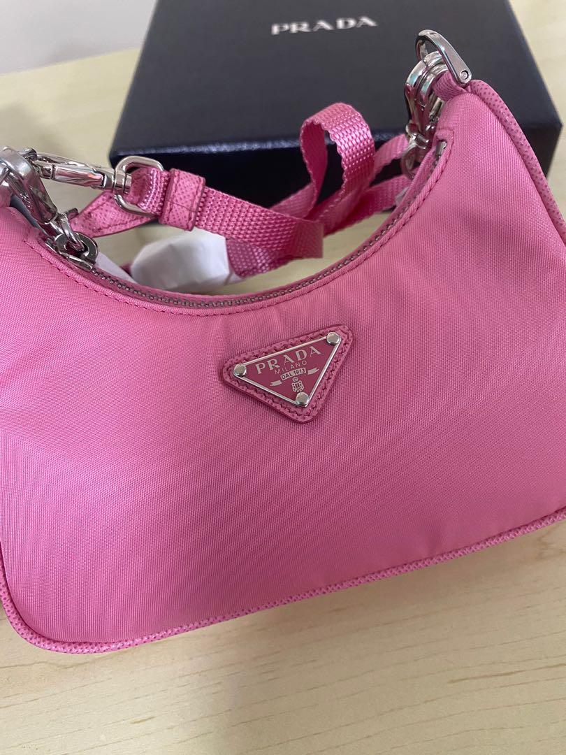 Prada Re-Edition Pink Nylon Mini Shoulder Hobo Sling Bag, Luxury, Bags ...