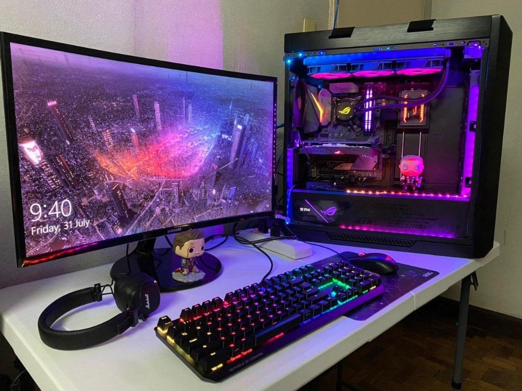 ROG STRIX helios DESKTOP imba build (Category: Desktops) located in Manila. Submitted by zhuangmichael18 (Listing ID 1025011403, Image 3). Description: FOR SELL intel i7 8700 8th gen processor ROG thor 850W Power Supply RGB ROG strix helios case RGB ROG strix Motherboard Z370-F RGB ROG strix Video Card 1050 Ti 4gb RGB ROG strix LC 360 COOLER RGB ROG strix scope keyboard RGB ROG strix impact II mouse RGB ROG strix slice mouse pad RGB ROG addressab