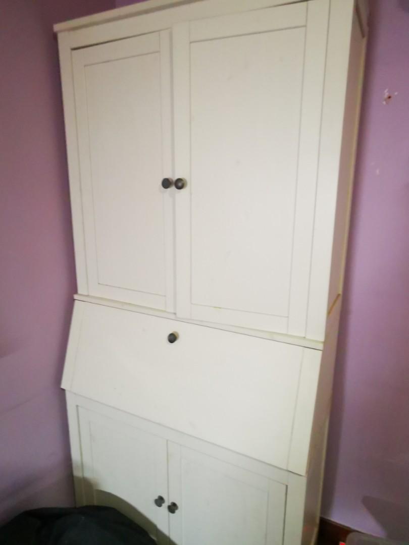 Study table (Category: Tables & Sets) located in Singapore. Submitted by boonchong.wee (Listing ID 1024220440, Image 2). Description: Ikea study table. With storage. Dimension 1.2 m x 1.9 m tall.. With a foldout table for studying and able to keep stuff out of sight when closed..
