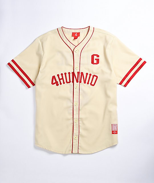 4Hunnid Cream \u0026 Red Baseball Jersey 