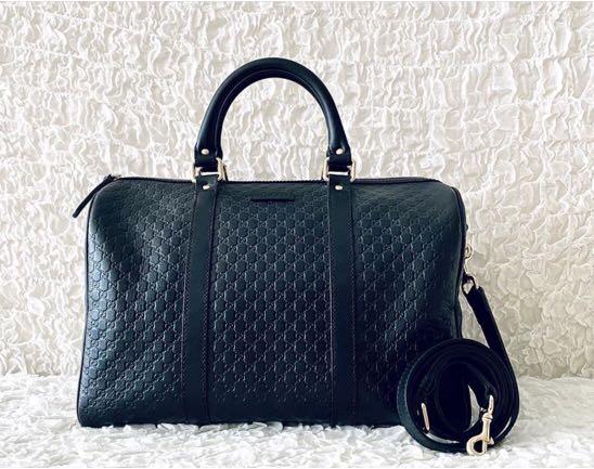 GUCCI Black Leather Micro GG Guccissima Boston Bag, Women's Fashion, Bags &  Wallets, Tote Bags on Carousell