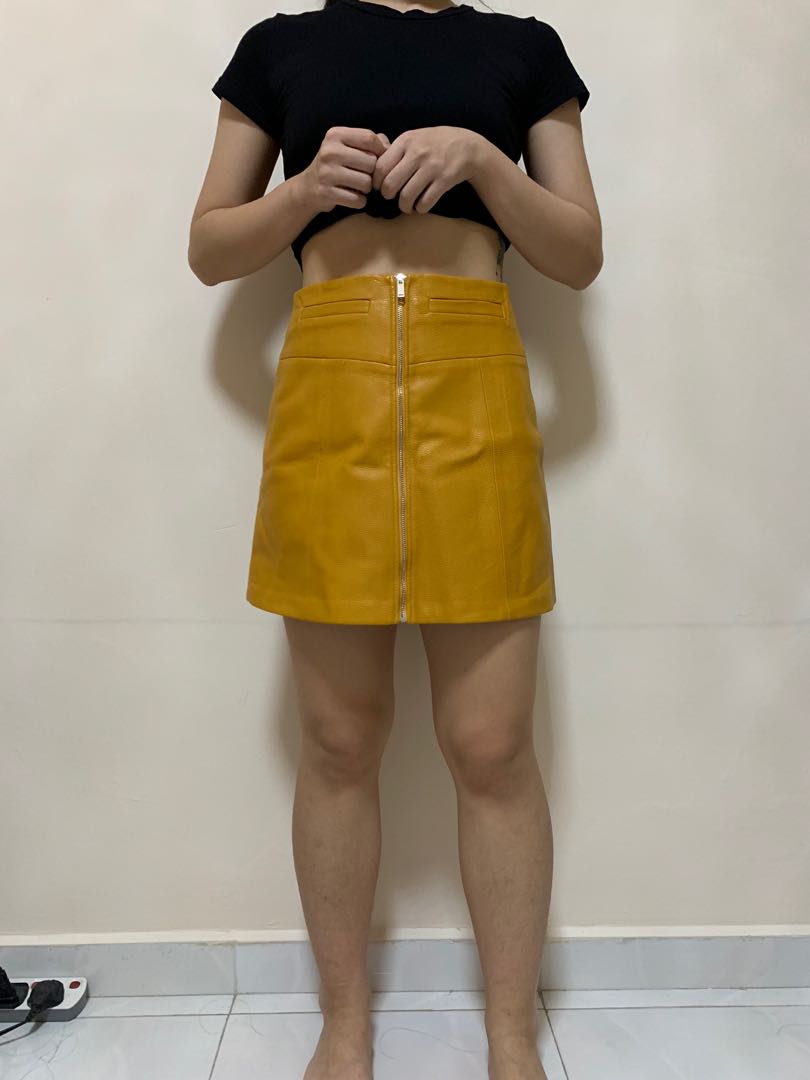 Bershka Mustard Leather Skirt Women s Fashion Bottoms Skirts on Carousell