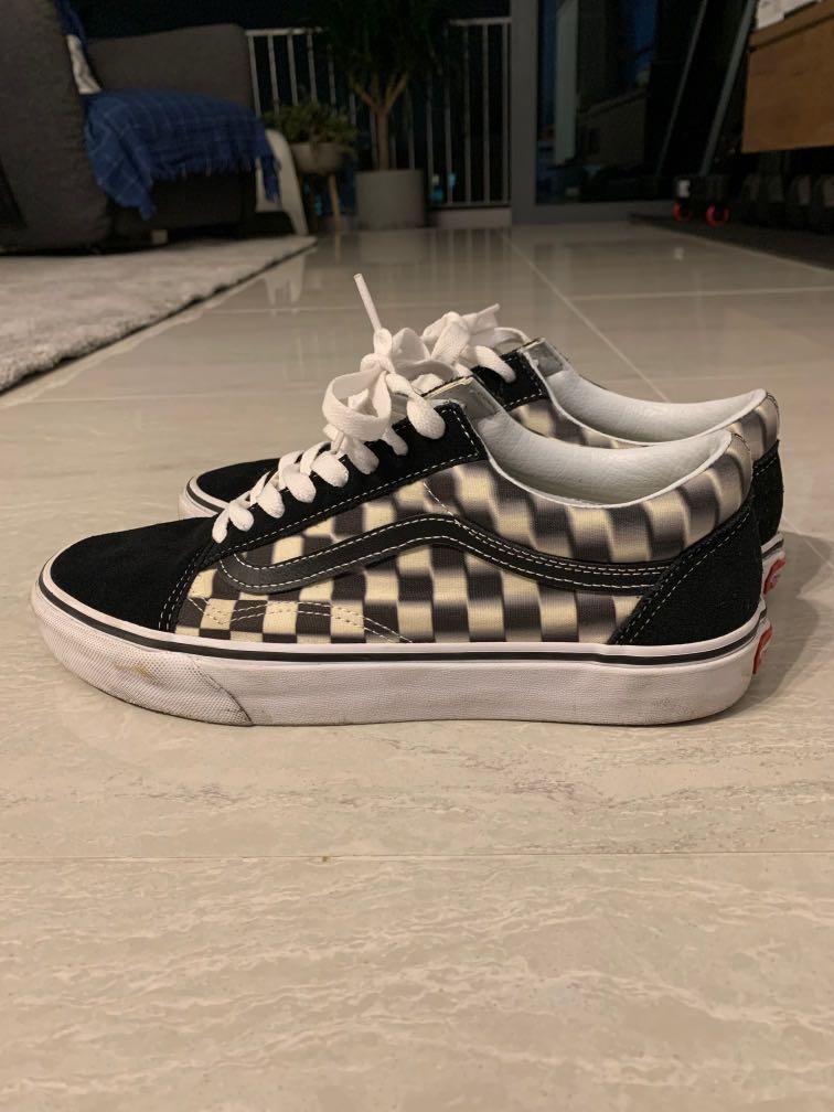 Checkerboard vans blurry store