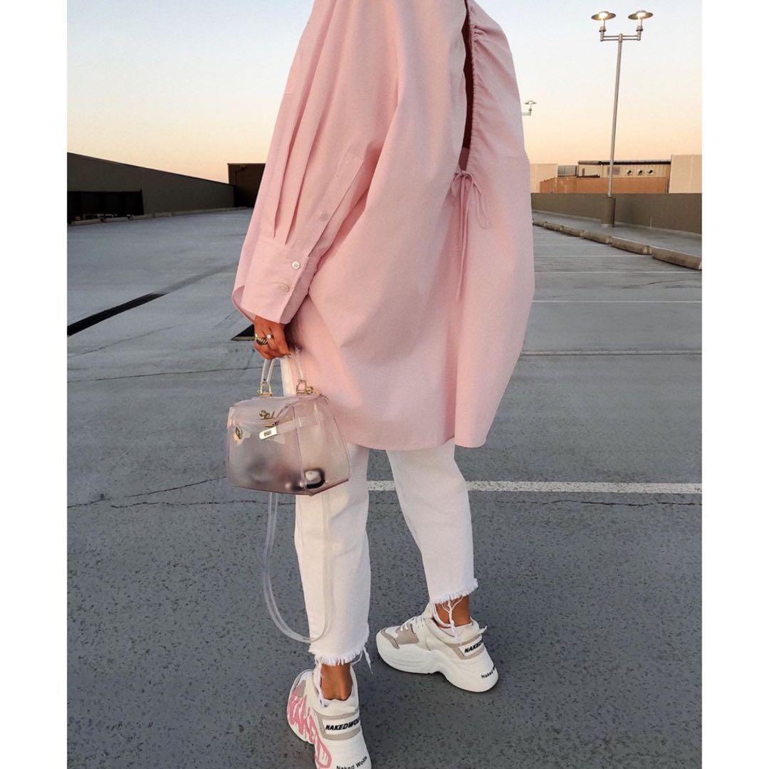 Zara oversized poplin shirt pink Outlet