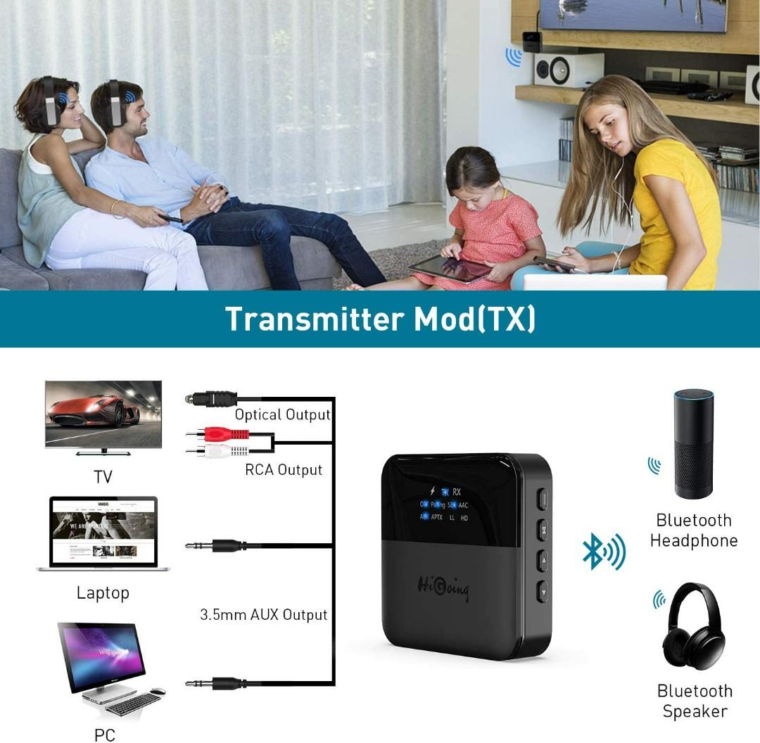 BNIB AUTHENTIC) HiGoing Bluetooth 5.0 Transmitter Receiver, 2019 Upgraded  2-in-1 Wireless Audio Adapter with Indicator Screen Digital Optical TOSLINK  3.5mm AUX RCA Low Latency HD/LL for TV/Home/Car Stereo, Audio, Portable  Audio Accessories