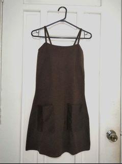 Brown Apron Dress with Pockets