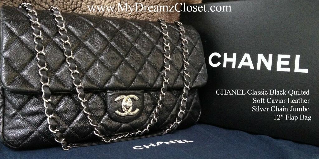 Chanel black purse silver chain hot sale
