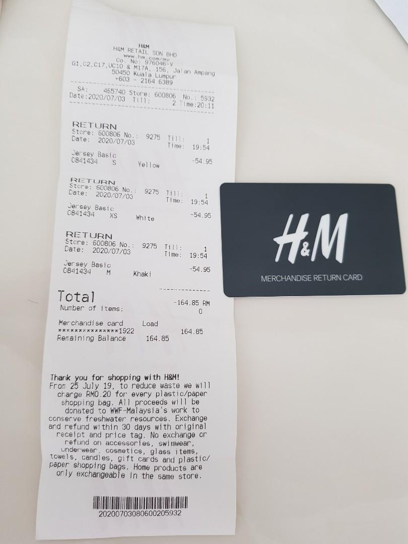 H&m exchange deals no receipt
